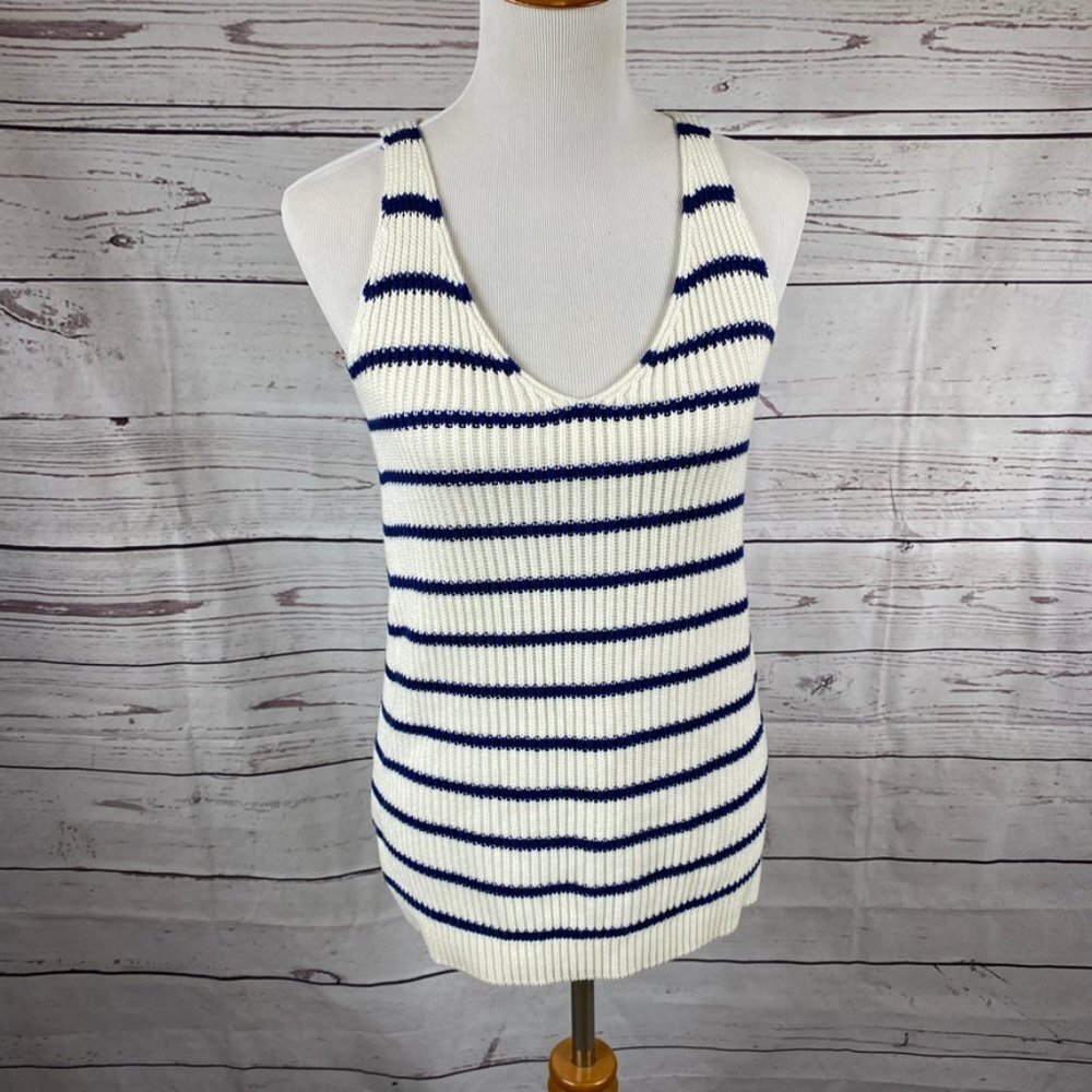 LED Maternity knitted white and blue stripes sleeveless top Sz S